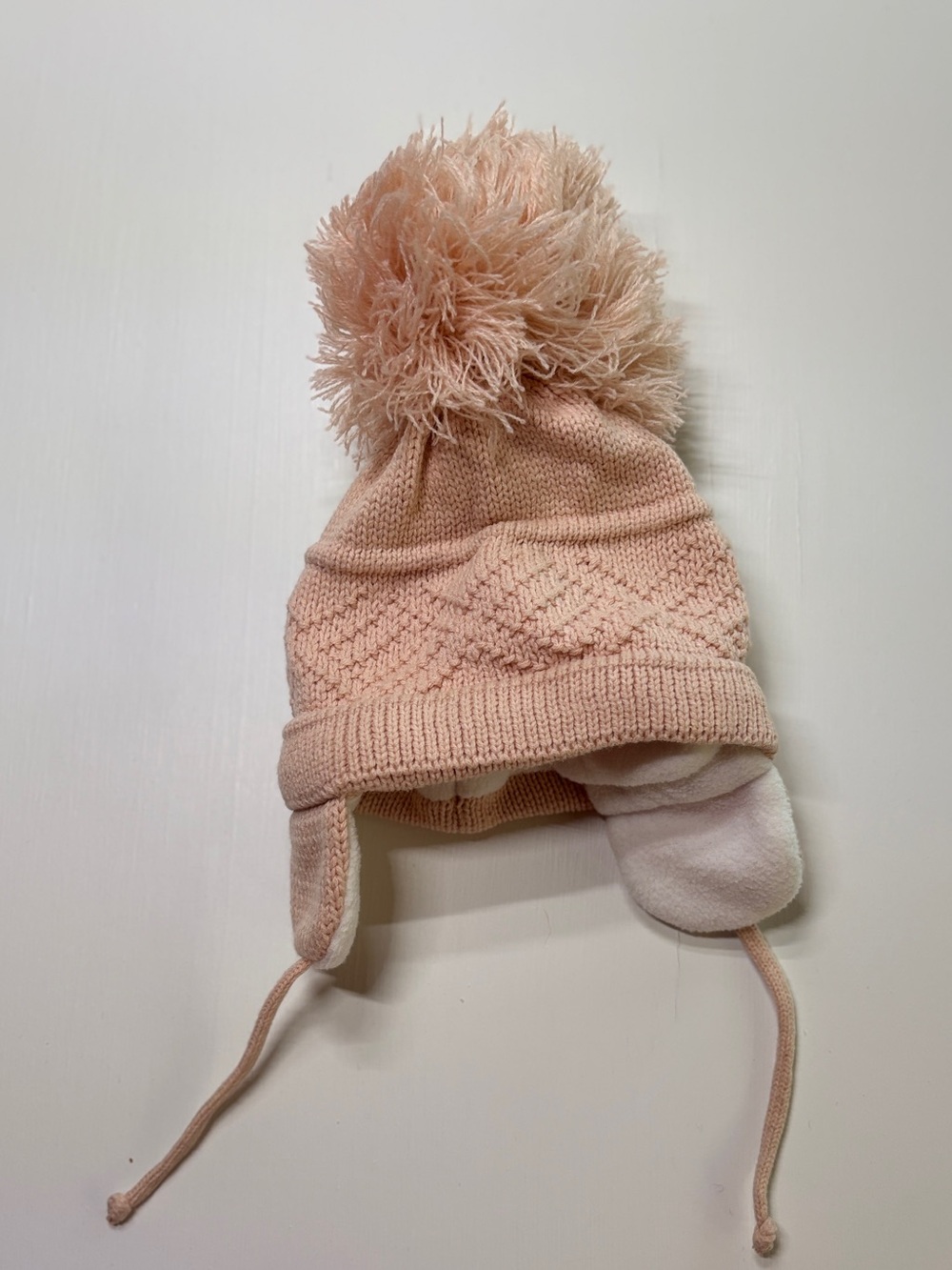 Langzhen Pink Knit Winter Hat Pom Pom Ear Flap Size S